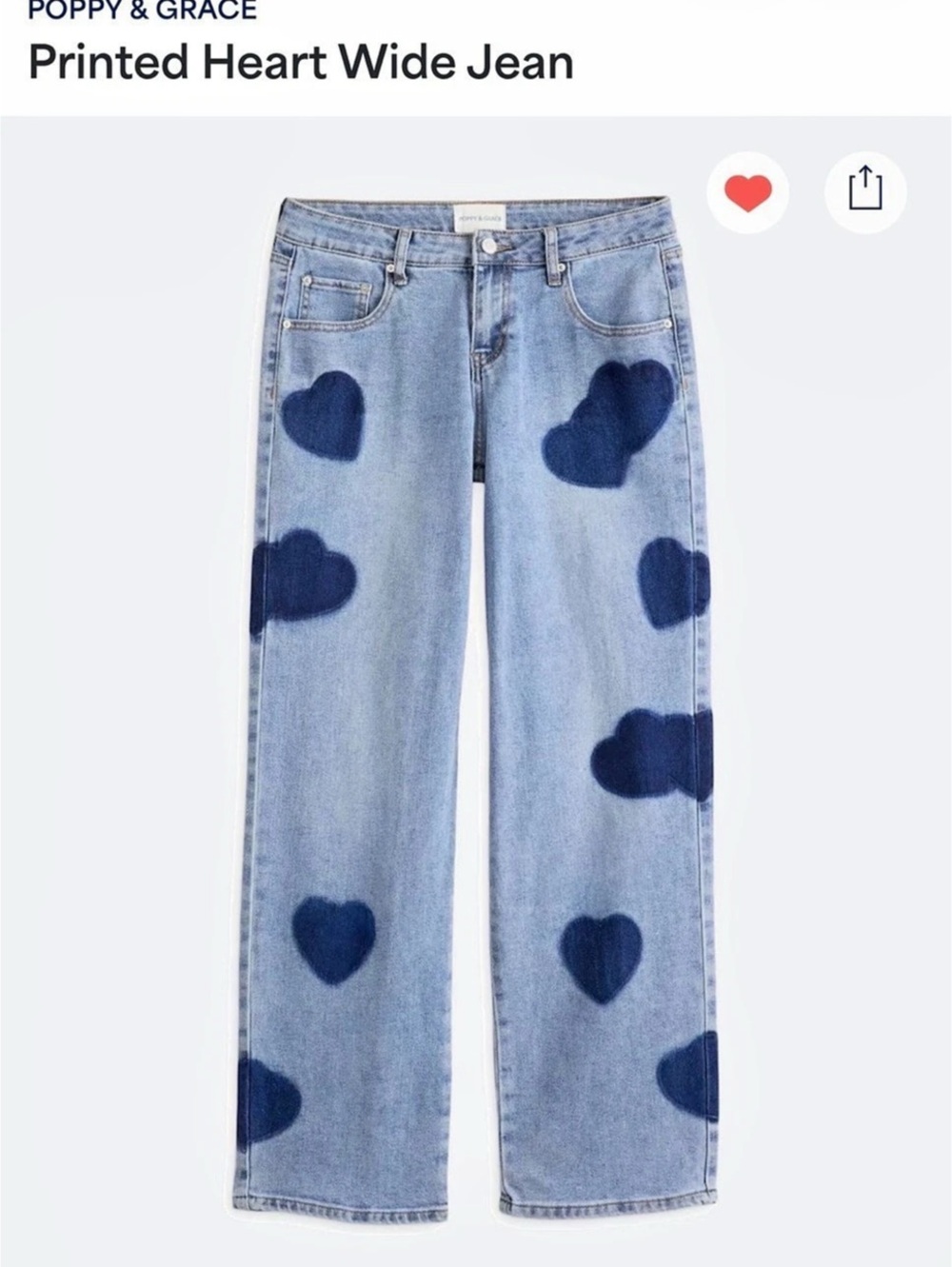 Poppy & Grace Printed Heart Wide Jean Blue Jeans